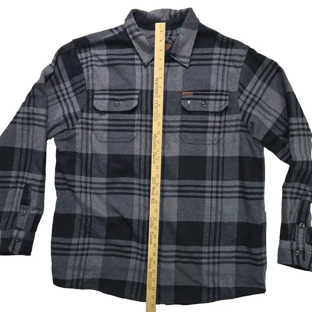 Orvis Gray Black Plaid Big Bear Heavyweight Flannel Long Sleeve Shirt Jacket XL